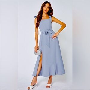 Azazie Love of Romance French-Blue Tie Straps Ruffled Midi Dress
